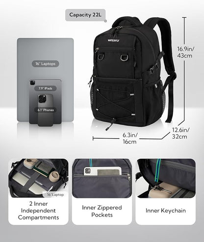WATERFLY Travel Hiking Casual Backpack: 22L Lightweight Everyday Outdoor City Daypack College Bookbag for Women Men