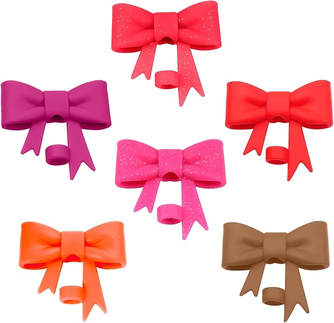 6Pcs Silicone Straw Toppers Covers for Stanley Cups 40/30oz 10mm(0.4in) Purple Dust-Proof Bow Straw Covers Toppers Dark Orange Suitbale for Stanley Cup Accessories Reusable Straws Caps