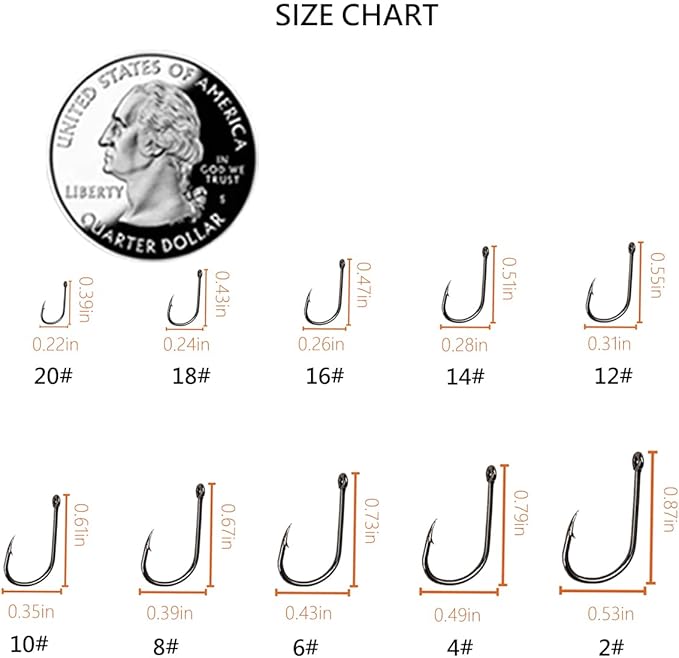 AMHDV 300Pcs/ 500Pcs/ 1000Pcs Small Fishing Hooks, 10 Different Sizes Tiny Fish Hook Set for Freshwater