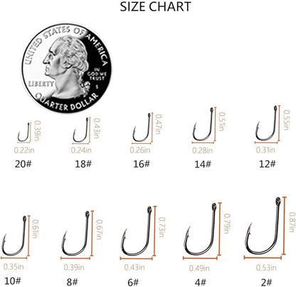 AMHDV 300Pcs/ 500Pcs/ 1000Pcs Small Fishing Hooks, 10 Different Sizes Tiny Fish Hook Set for Freshwater