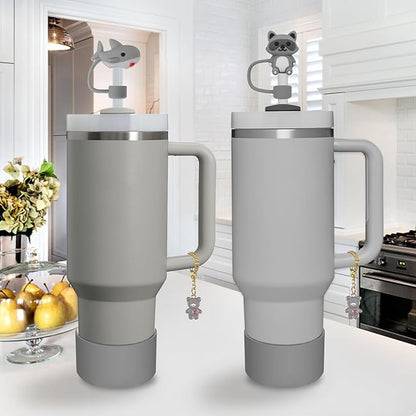 Stanley Cup Accessories Set,Including 2 Pcs 0.4in Straw Cover, 1 Silicone Spill-Proof Stopper, 1 Cute Handle Charm, 1 Silicone Boot Fits Stanley 40&30 Oz Tumbler (Grey)