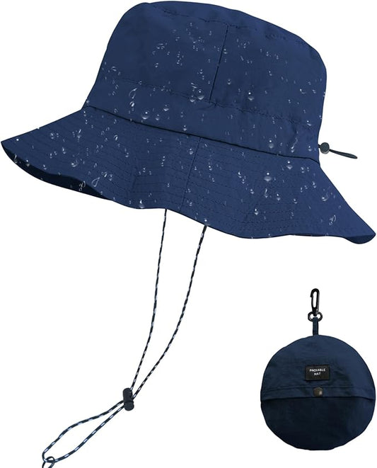 PFFY Quick Dry Waterproof Packable Bucket Hat for Women Men Outdoor Sun Hats with Detachable Chin Strap