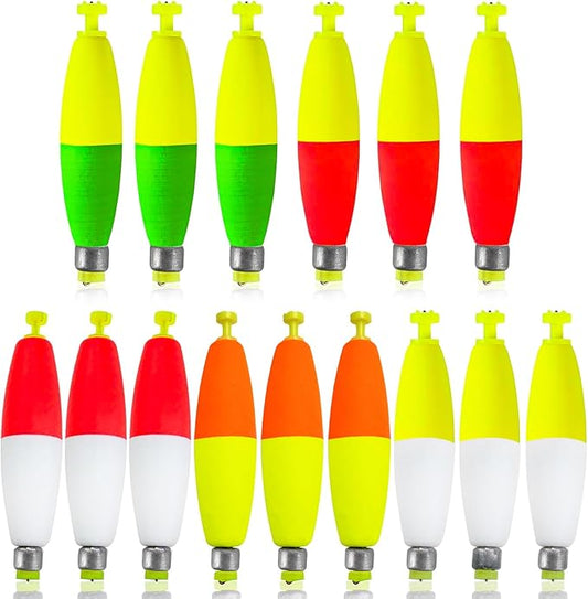 Fishing Bobbers Floats Set Weighted Fishing Bobbers for Fishing, Foam Snap on Float Weighted Bobbers Push Button Spring Fishing Floats Fishing Bobbers Assortment for Catfish