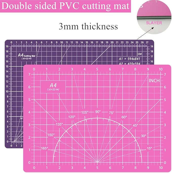 39 Pcs Rotary Cutter Set Pink - Quilting Kit incl. 45mm Fabric Cutter with 5 Extra Blades, A4 Cutting Mat, Craft Knife Set, Quilting Ruler and Sewing Clips, Ideal for Crafting, Sewing, Patchworking