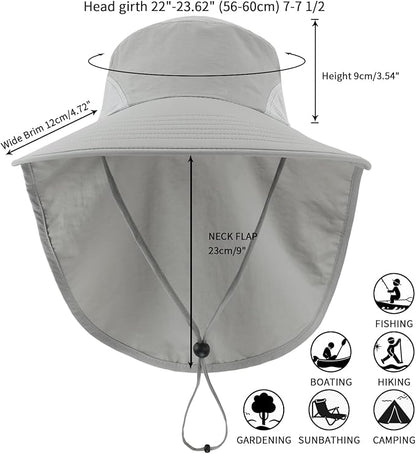 Home Prefer Outdoor UPF50+ Sun Hat Wide Brim Mesh Fishing Hat with Neck Flap