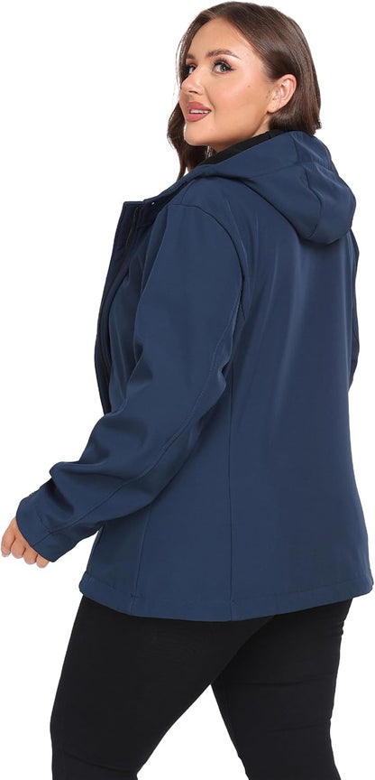 wantdo Women's Plus Size Softshell Jackets Hooded Warm Fleece Lined Windbreaker