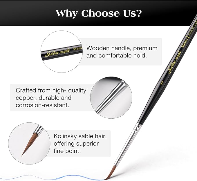 Kolinsky Sable Miniature Paint Brushes - Golden Maple 7pcs Detail Paint Brushes Drybrushes for Acrylic Watercolor, Small Fine Detail Paint Brush Set for Mini Paints (Black)