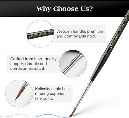 Kolinsky Sable Miniature Paint Brushes - Golden Maple 7pcs Detail Paint Brushes Drybrushes for Acrylic Watercolor, Small Fine Detail Paint Brush Set for Mini Paints (Black)