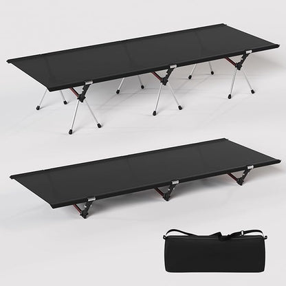 Camping Cot with Leg Extenders,Lightweight Portable Bed for Camping, Hiking, Travel, Beach, Home, Office Nap, Supports 330lbs, Easy Storage, Durable Design, Black