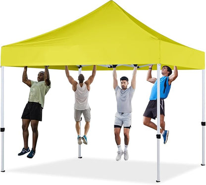 Pop Up Canopy Tent 10x10 for Outdoor Heavy Duty Commercial Instant Sun Shelter,with Wheeled Carry Bags,4Ropes and Stakes and 4 sandbags,Lemon Yellow