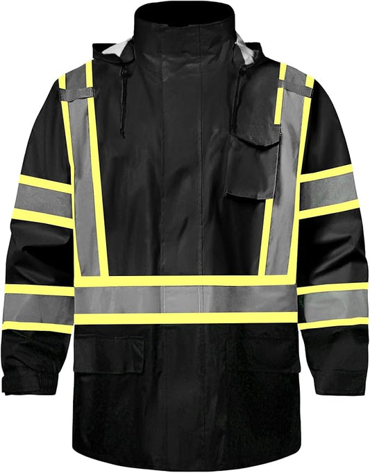 SKSAFETY Hi Vis Reflective Rain suits for Men Waterproof - High Vis Safety Rain Jacket, High Visibility Raincoat for Men