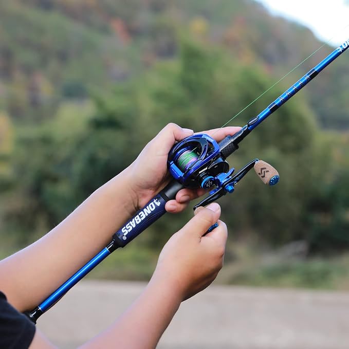 One Bass Fishing Rod and Reel Combo, IM7 Graphite 2 Pc Blank Baitcasting Combo, Spinning Rod with Super Polymer Handle