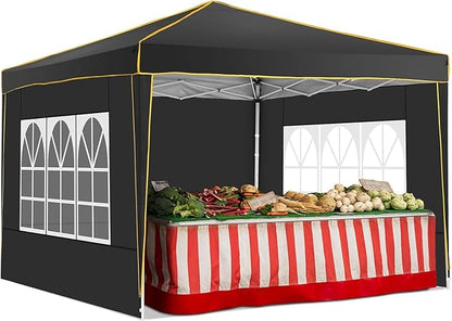 COBIZI 10x10 Pop Up Canopy with 4 Sidewalls, Easy up Canopy for Events, Sports, Beach, Party, Outdoor Party Canopies with 4 Weight Bags, Stakes x4, Ropes x4, Black