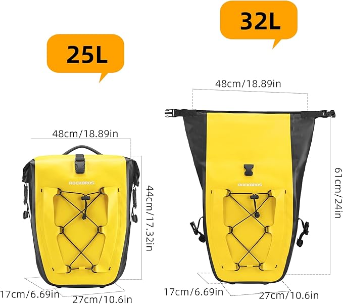 ROCKBROS Bike Panniers Waterproof Bike Rear Rack Bag Max 30L Large Capacity Bike Rear Panniers for Cycling Traveling Commuting