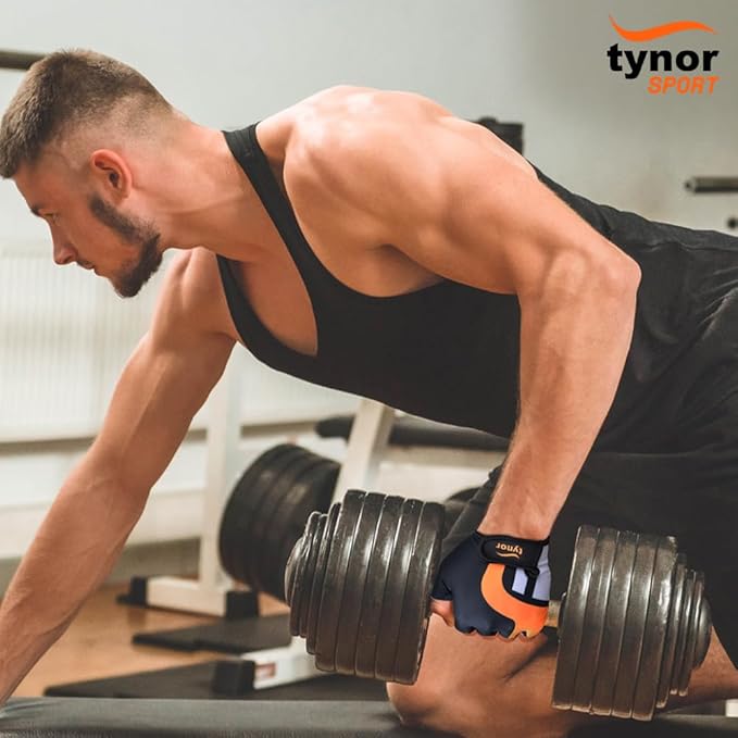 TYNOR Training Gym Gloves Padded Weight Lifting Gloves with Wrist Wrap Extra Grips Adjustable Full Palm Protection Fitness Fingerless Glove for Men & Women, Crossfit, Climbing,1 Pair