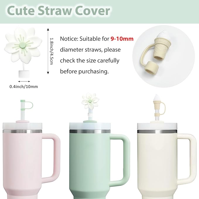 Stanley Cup Accessories Set Including 6 Pcs Silicone Spill Proof Stopper, 2 Pcs Straw Cover Cap for 9-10 mm Straws, 1 Pcs Silicone Boot for Stanley Cup 40oz & 30oz Tumbler (Matcha)