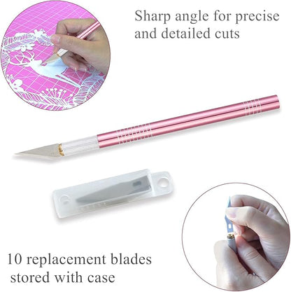 Headley Tools Rotary Cutter Set - 45mm Fabric Cutter, 5 Replacement Rotary Blades, A3 Cutting Mat, Quilting Ruler and Sewing Clips, Craft Knife Set, Ideal for Crafting, Sewing, Patchworking, Pink