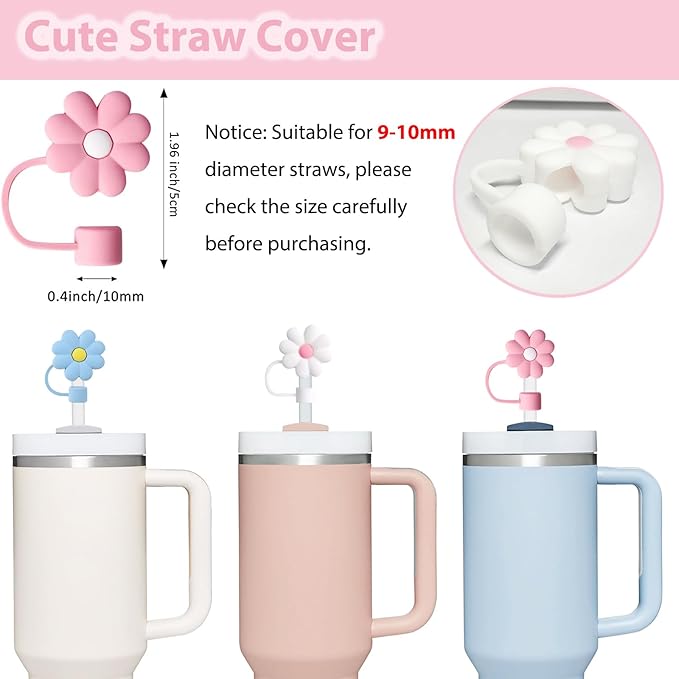 Stanley Cup Accessories Set Including 6 Pcs Silicone Spill Proof Stopper, 3 Pcs 10mm Flower Straw Cover Cap, 1 Pcs Bling Silicone Boot Sleeve for Stanley Cup 40oz & 30oz Tumbler