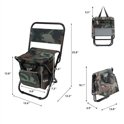 LEADALLWAY Fishing Chair with Cooler Bag Compact Fishing Stool Foldable Camping Chair