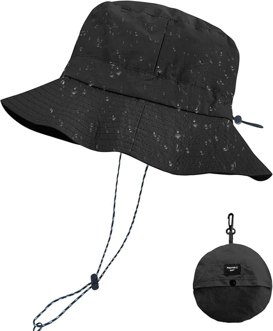 PFFY Quick Dry Waterproof Packable Bucket Hat for Women Men Outdoor Sun Hats with Detachable Chin Strap