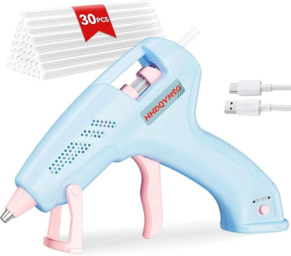 Cordless Hot Glue Gun, 20W Hot Glue Gun with 30PCS Premium Glue Sticks & 1m USB-C Cable, 2000mAh Built-in Battery Suitable for School Craft, Home Repair, DIY