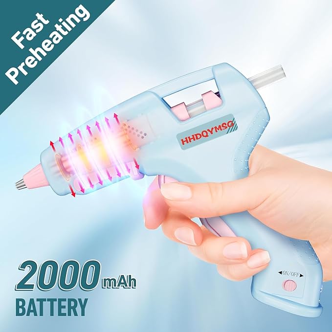 Cordless Hot Glue Gun, 20W Hot Glue Gun with 30PCS Premium Glue Sticks & 1m USB-C Cable, 2000mAh Built-in Battery Suitable for School Craft, Home Repair, DIY