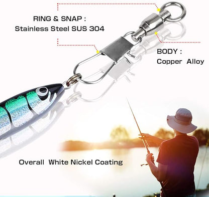 AMYSPORTS Fishing Swivels with Interlock Snap Ball Bearing Swivels Fishing Snap Swivels Saltwater Freshwater Fishing Tackle Leader Lure Jigs Line Fishing Connector