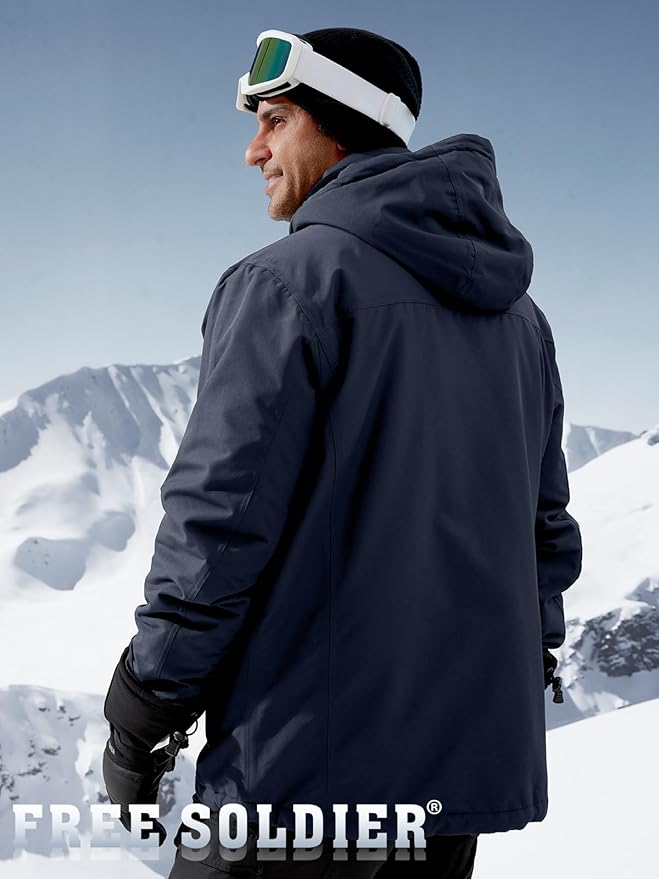 FREE SOLDIER Men's Waterproof Ski Jacket Fleece Lined Warm Winter Snow Coat with Hood Fully Taped Seams