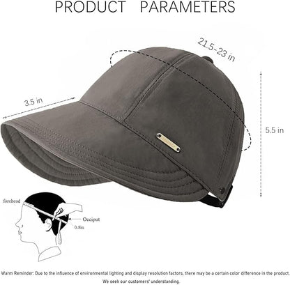 huablo]UPF 50+Womens Sun Hat UV Protection Hiking Fishing Hats Wide Brim Hat Adjustable Ponytail Packable Sun Cap