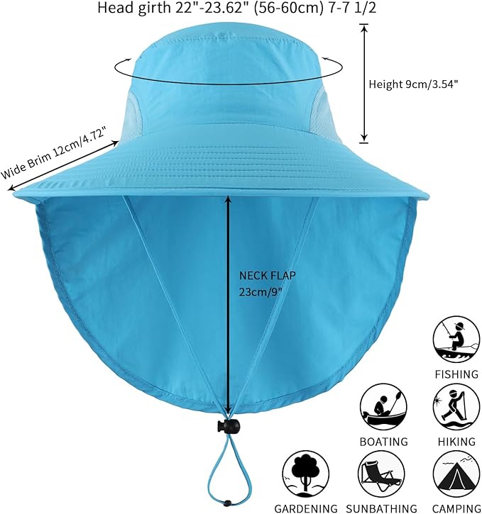 Home Prefer Outdoor UPF50+ Sun Hat Wide Brim Mesh Fishing Hat with Neck Flap