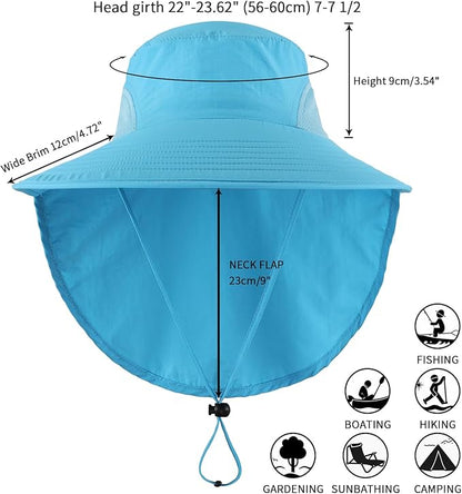 Home Prefer Outdoor UPF50+ Sun Hat Wide Brim Mesh Fishing Hat with Neck Flap