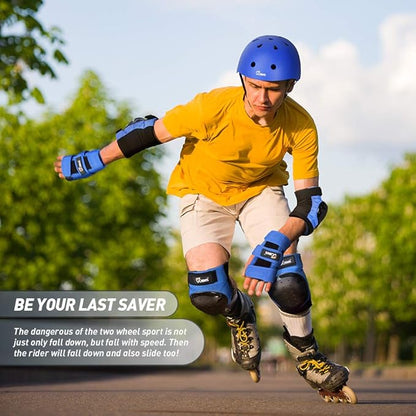 JBM Adult & Kid Skating Protective Gear Set for Beginner to Advanced, Skateboard Helmet Knee and Elbow Pads with Wrist Guards for Inline Roller Skating, Scooter, Skateboarding
