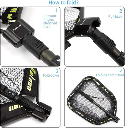 YVLEEN Floating Fishing Net - Folding Fishing Landing Net with Rubber Coating Mesh for Easy Fish Catch and Release, Fishing Net for Freshwater and Saltwater