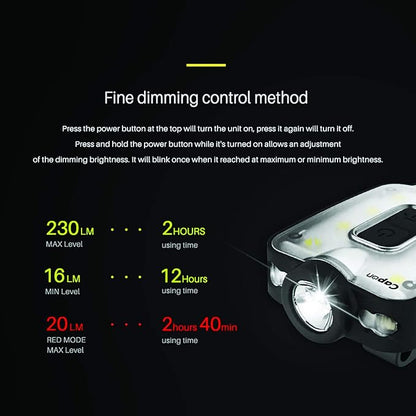 Claymore Capon 40B Tan Clip-On Cap Light – USB-C Rechargeable 230LM LED Headlamp | 3 Light Modes 180° Adjustable Beam IP54 Water Resistant Up to 12 Hrs Runtime for Camping, Running, Outdoor