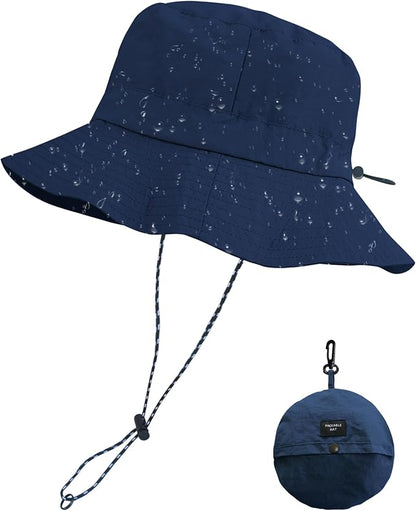 PFFY Quick Dry Waterproof Packable Bucket Hat for Women Men Outdoor Sun Hats with Detachable Chin Strap