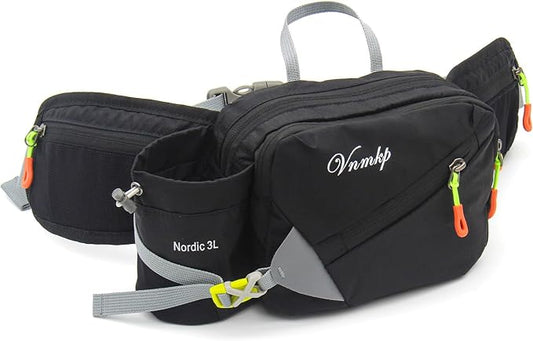Waist Pack with Water Bottle Holder for Men and Women for Running Climbing Hiking Fitness Cycling and Other Outdoor Sport（Black）