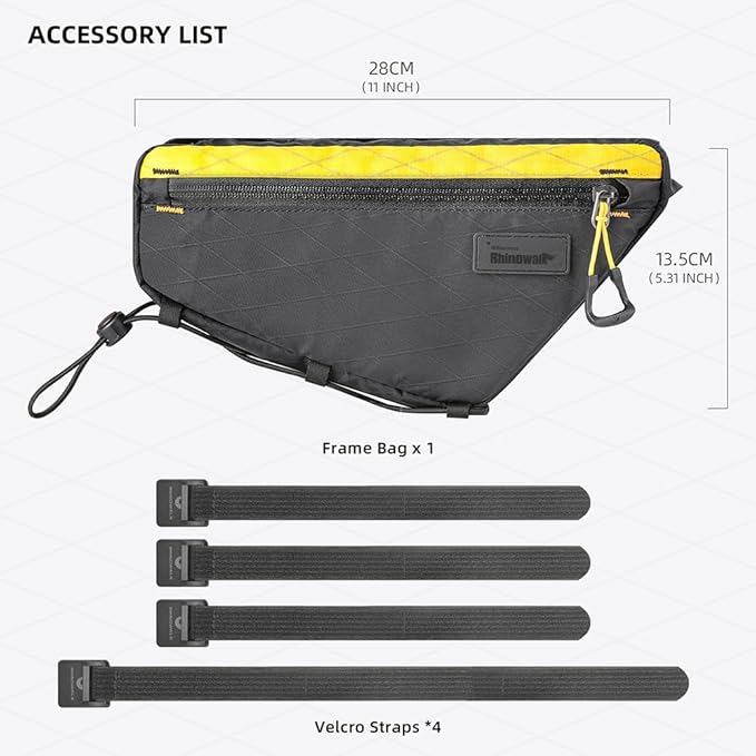 Rhinowalk Bike Triangle Frame Bag 1.7L, Waterproof Tool & Gear Bag with YKK Zippers, Cable Port & Pump Holder, Slim Fit – Black+Yellow