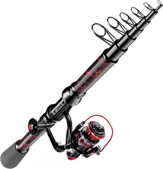Fishing Rod and Reel Combos, Unique Design with X-Warping Painting, Carbon Fiber Telescopic Fishing Rod with Reel Combo Kit with Tackle Box, Best Gift for Fishing Beginner and Angler