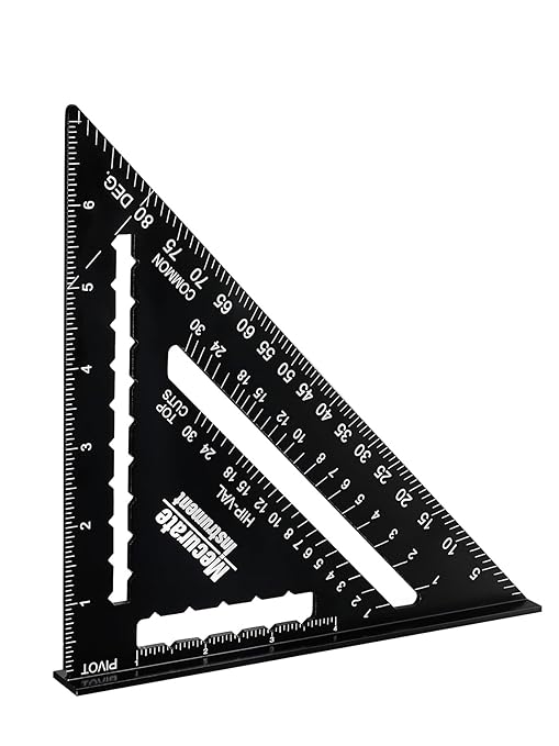 Mecurate 7 Inch Heavy-Duty Aluminum Alloy Triangle Rafter Square, Durable Carpenter's Layout Tool with Easy-to-Read Scales for Angle Measurement, Marking & Cutting Guide