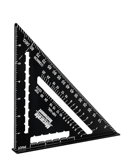 Mecurate 7 Inch Heavy-Duty Aluminum Alloy Triangle Rafter Square, Durable Carpenter's Layout Tool with Easy-to-Read Scales for Angle Measurement, Marking & Cutting Guide