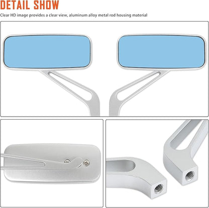 Devilmotor Rectangle Motorcycle Bobber Mirrors Smoke Blue Compatible with Harley Road King Street Glide Sportster Softail Fatboy Cruiser Chopper