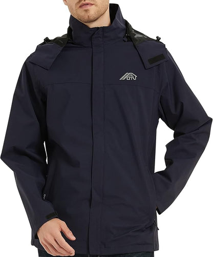 OTU Men's Lightweight Waterproof Hooded Rain Jacket Outdoor Raincoat Shell Jacket for Hiking Travel