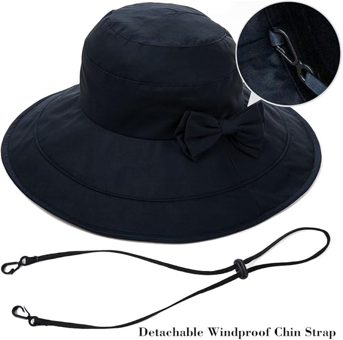 Comhats Packable Summer Cotton Sun Hat Bucket for Women UV Protection Wide Brim Beach Gardening Travel 54-64CM