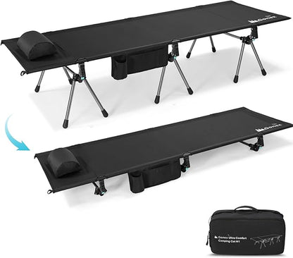 Gonex Camping Cot with Leg Extenders 2 in 1 Portable Ultralight Folding Cot for Adults Adjustable Height Supports 350lbs Sleeping Bed for Backpacking Travel Beach Home 74.8"x27.5"(Black, 1 PCS)