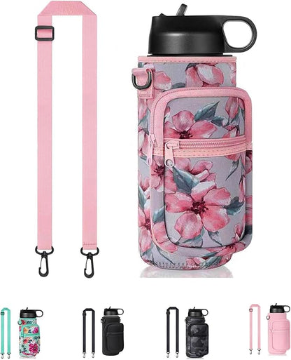 Insulated Water Bottle Holder Sling Bag with Phone Pocket, Adjustable Crossbody Strap for Walking, Hiking, Camping, Fishing