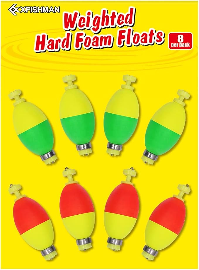 XFISHMAN Weighted-Bobbers-for-Fishing-Floats-Bouy Slip Bobber Fishing Corks Kit Crappie Bluegills Panfish Catfish Hand Made Foam Float 1 Inch 2 in 8-12 Pack