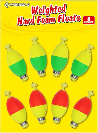 XFISHMAN Weighted-Bobbers-for-Fishing-Floats-Bouy Slip Bobber Fishing Corks Kit Crappie Bluegills Panfish Catfish Hand Made Foam Float 1 Inch 2 in 8-12 Pack