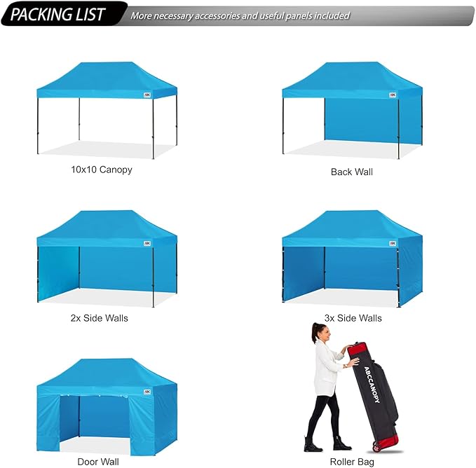 ABCCANOPY Heavy Duty Easy Pop up Canopy Tent with Sidewalls 10x15, Sky Blue