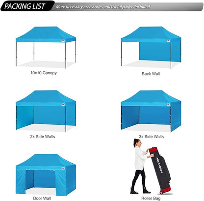 ABCCANOPY Heavy Duty Easy Pop up Canopy Tent with Sidewalls 10x15, Sky Blue