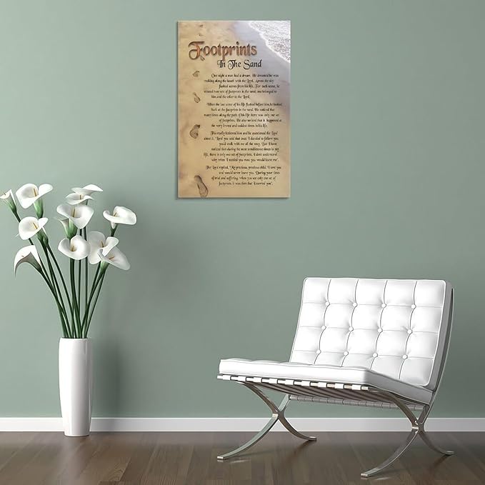 Footprints in the Sand Religious Canvas Wall Art Posters, Inspirational Beach Sunset Poem Print Poster (Framed 20x30inch, Footprints(3))